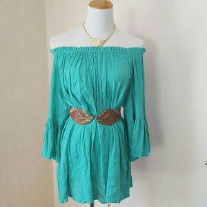 Seafoam green crinkle gauze beach tunic dress
